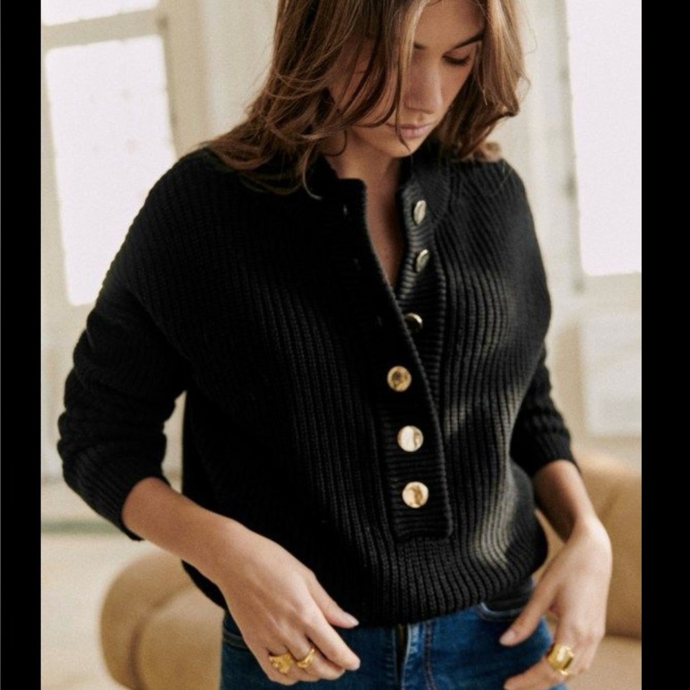 Sezane Lucas Black w gold buttons mock neck Sweater limited time listing!